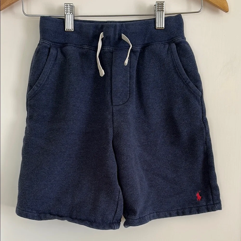 Ralph Lauren Navy Terry Drawstring Kids Shorts with Red Pony Accent